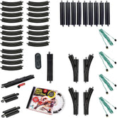 HO scale Bachmann Industries E-Z Track snap-fit train track pack with steel alloy rails and black roadbed for model railroad layouts
