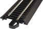 HO scale Bachmann Trains Snap-Fit E-Z Track with steel alloy rail and black roadbed, white medium section, for model train layout.