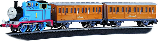 Bachmann Trains Thomas & Friends HO Scale electric train set featuring Thomas with Annie and Clarabel cars on a track