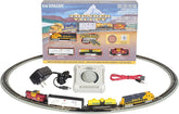Bachmann Trains Thunder Valley N Scale Electric Train Set with engine, cars, and track on a model railway layout.