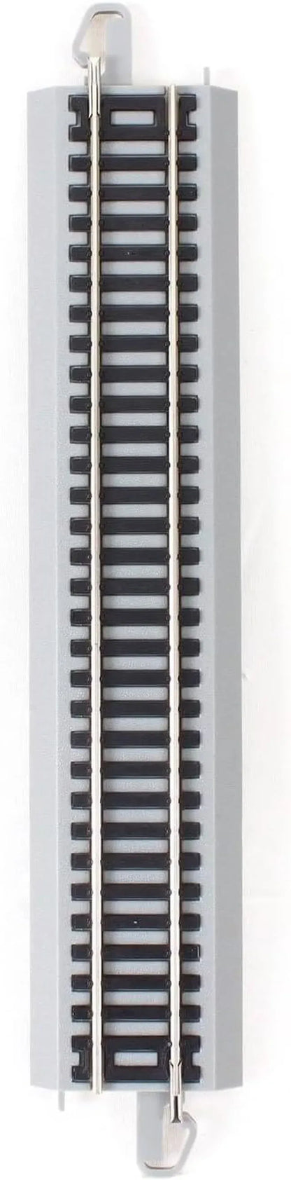 Bachmann Trains HO scale snap-fit E-Z Track 9-inch straight track pack with nickel silver rails and gray roadbed, 4-piece set.