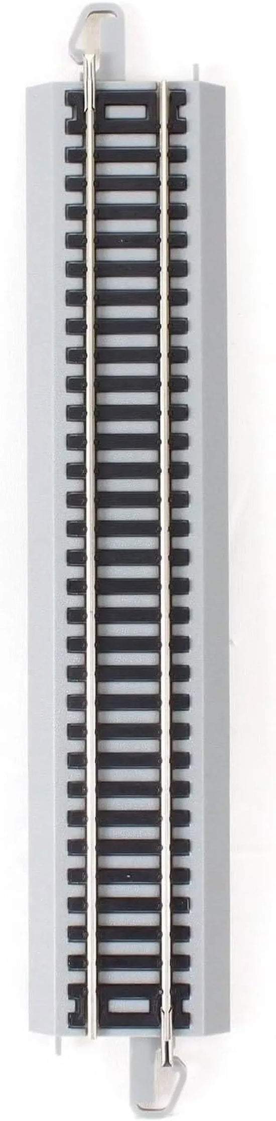 Bachmann Trains HO scale snap-fit E-Z Track 9-inch straight track pack with nickel silver rails and gray roadbed, 4-piece set.
