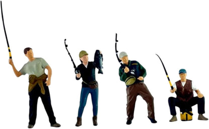 Set of 4 Miniature 1/64 Scale Fishing Figures for DIY Crafts and Photography Props in Scenic Landscapes