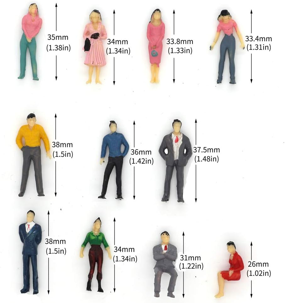 50-Piece O Scale Painted Figures Set for Building Model Train Layouts - Assorted Sitting and Standing Poses (1:50 Scale)