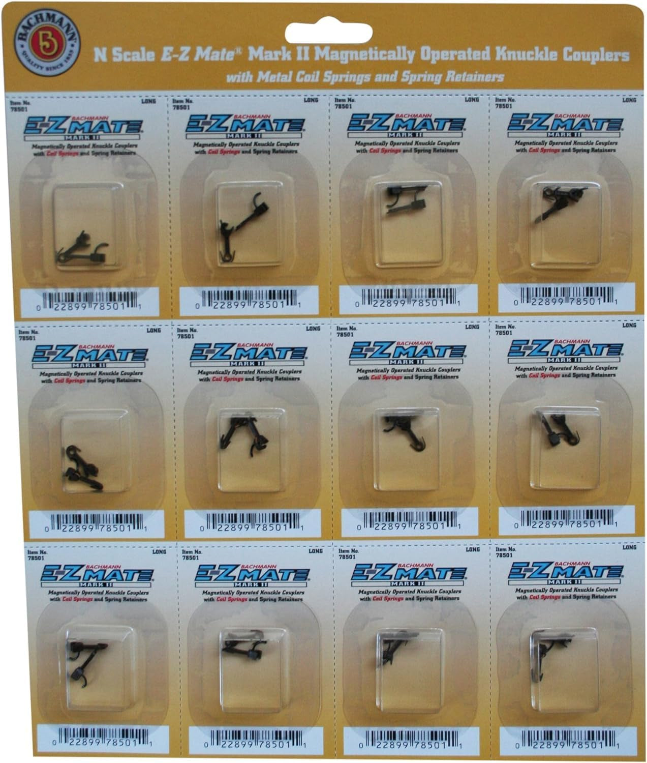 Bachmann Trains E-Z Mate Mark II Magnetic Knuckle Couplers with Metal Coil Spring - Medium (12 Pairs) - N Scale