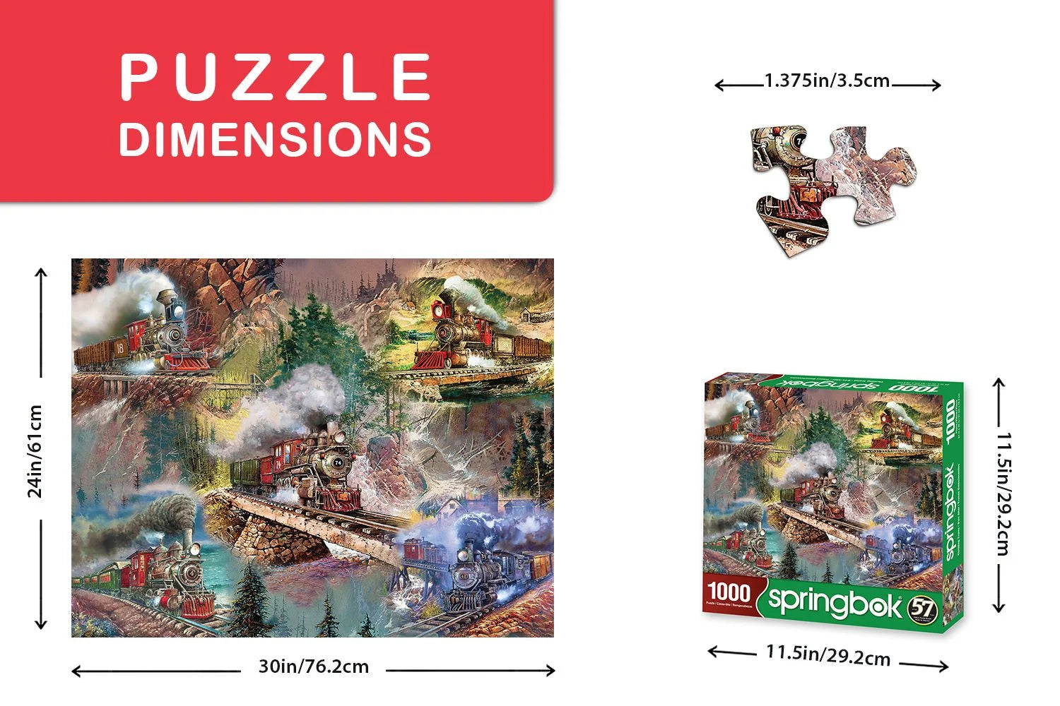 Springbok Thrilling Trains - 1000 Piece Jigsaw Puzzle Adults - Unique Cut Pieces