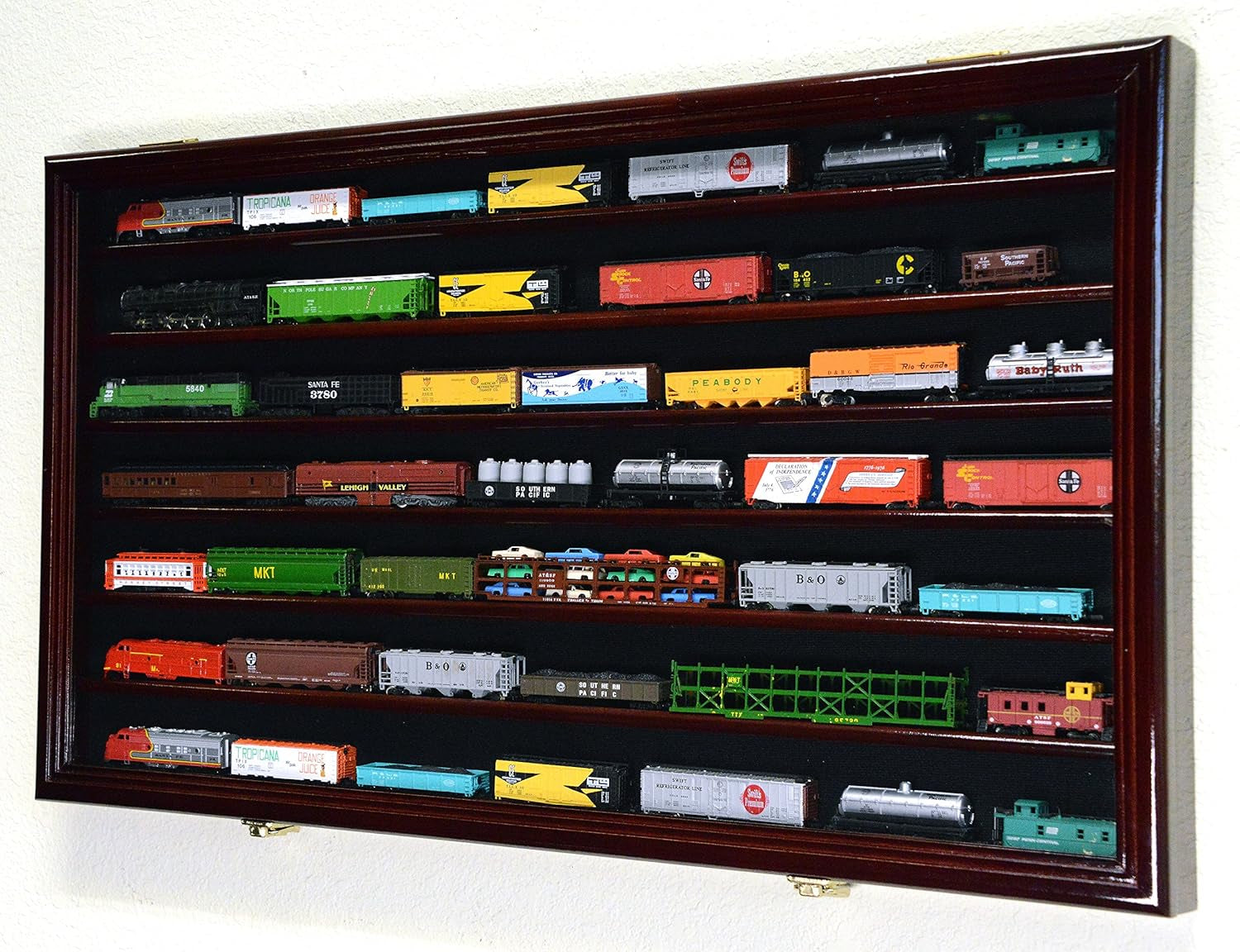 N Scale Train Model Trains Display Case Cabinet Wall Rack W/ 98% UV Lockable -Cherry