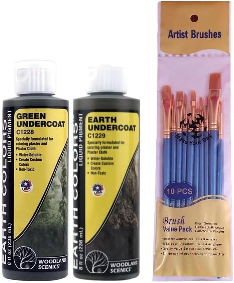 Woodland Scenics Earth Colors Liquid Pigment Paintbrush Set for Dioramas, Green Undercoat C1228 & Earth Undercoat C1229, 8 Ounce (Pack of 2)