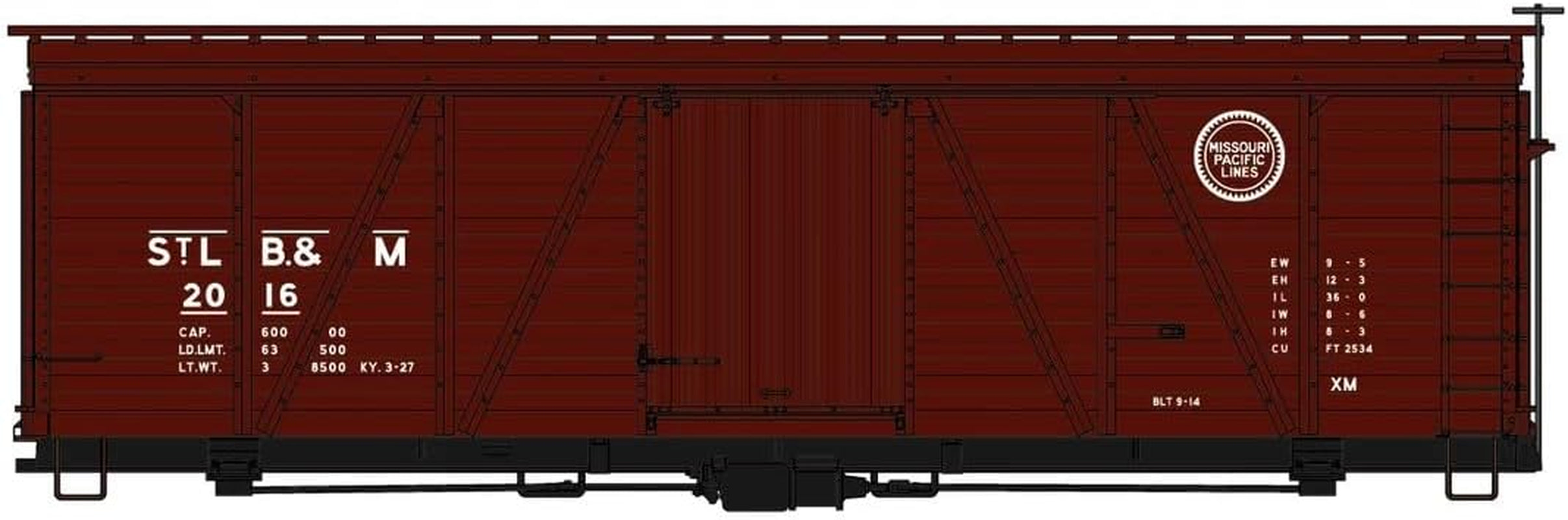Fowler 36' Wood Boxcar Kit - St. Louis, Brownsville & Mexico #2016 (Boxcar Red, MP Logo)