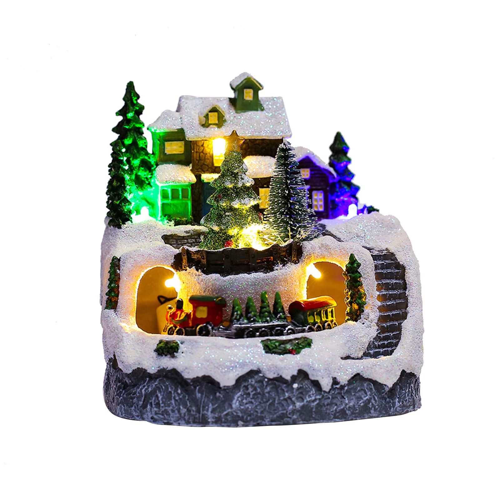 LED Lighted Music-Themed Resin Christmas Village Figurines with Rotating Statues for Holiday Home Decor and Gifting