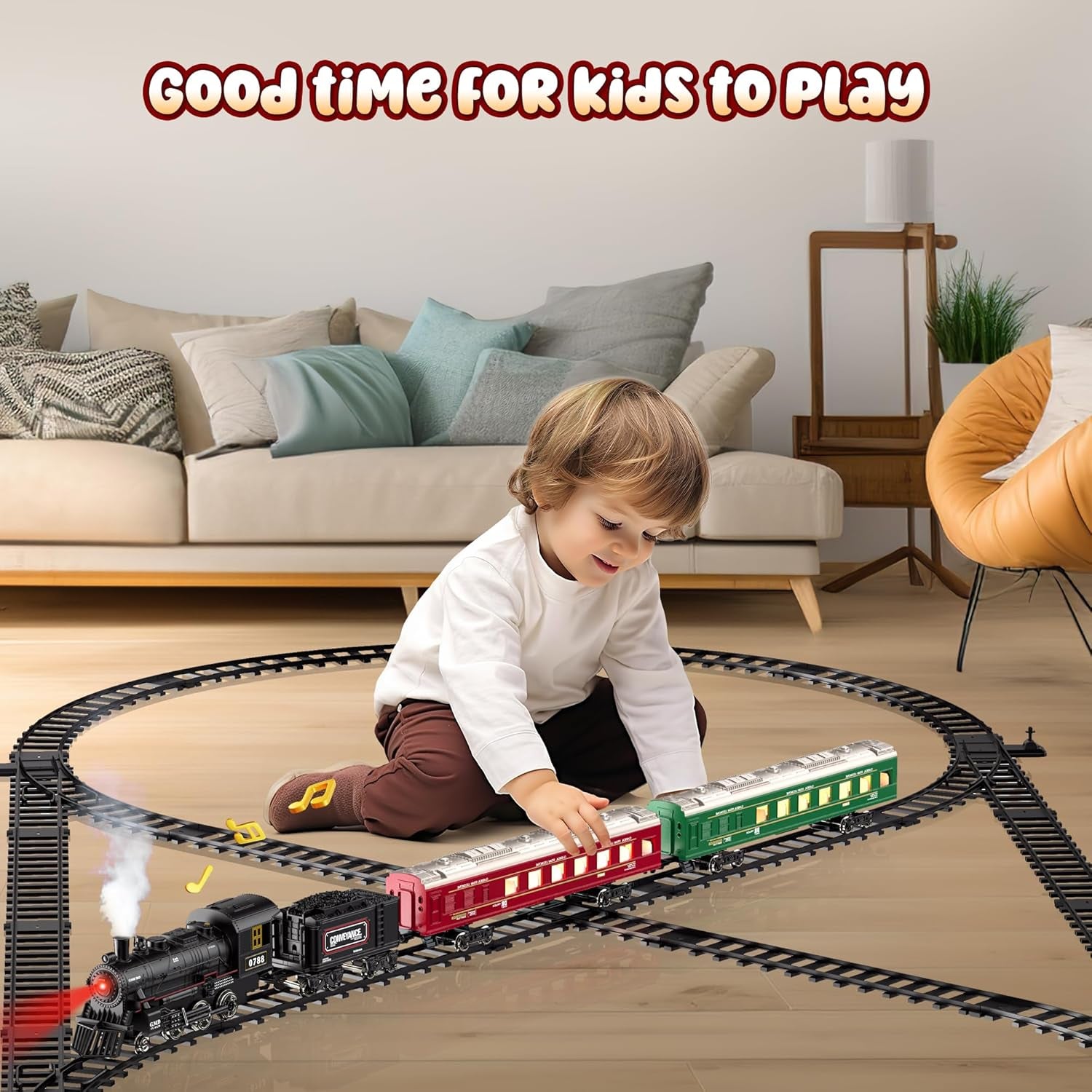 Train Set - Train Toys for Boys W/Smokes, Lights & Sound, Toy Train W/Steam Locomotive, Train Carriages & Tracks, Toddler Model Trains for 3 4 5 6 7 8+ Years Old Kids