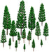 Assorted sizes of N scale model pine trees for scenic landscapes, set of 16 by BLLREMIPSUR, featuring miniature evergreen trees