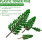Assorted-sized N scale pine trees set for model railroad scenery, featuring 16 miniature pine trees in various heights from 1.4 to 6.3 inches.
