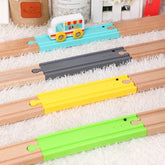 Blue wooden train track with vocal trap touch simulation sound for kids, compatible with all railway toy brands.