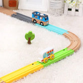 Blue wooden train track with vocal trap touch simulation sound, compatible with all railway toy brands for children.