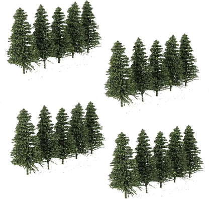 Set of 40 dark green pine model cedar trees, 2.72 inches tall, for HO scale model railroad scenery and landscape design.