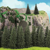Set of 40 dark green pine model cedar trees for HO scale railroad scenery, 2.72 inches tall, ideal for landscape design.