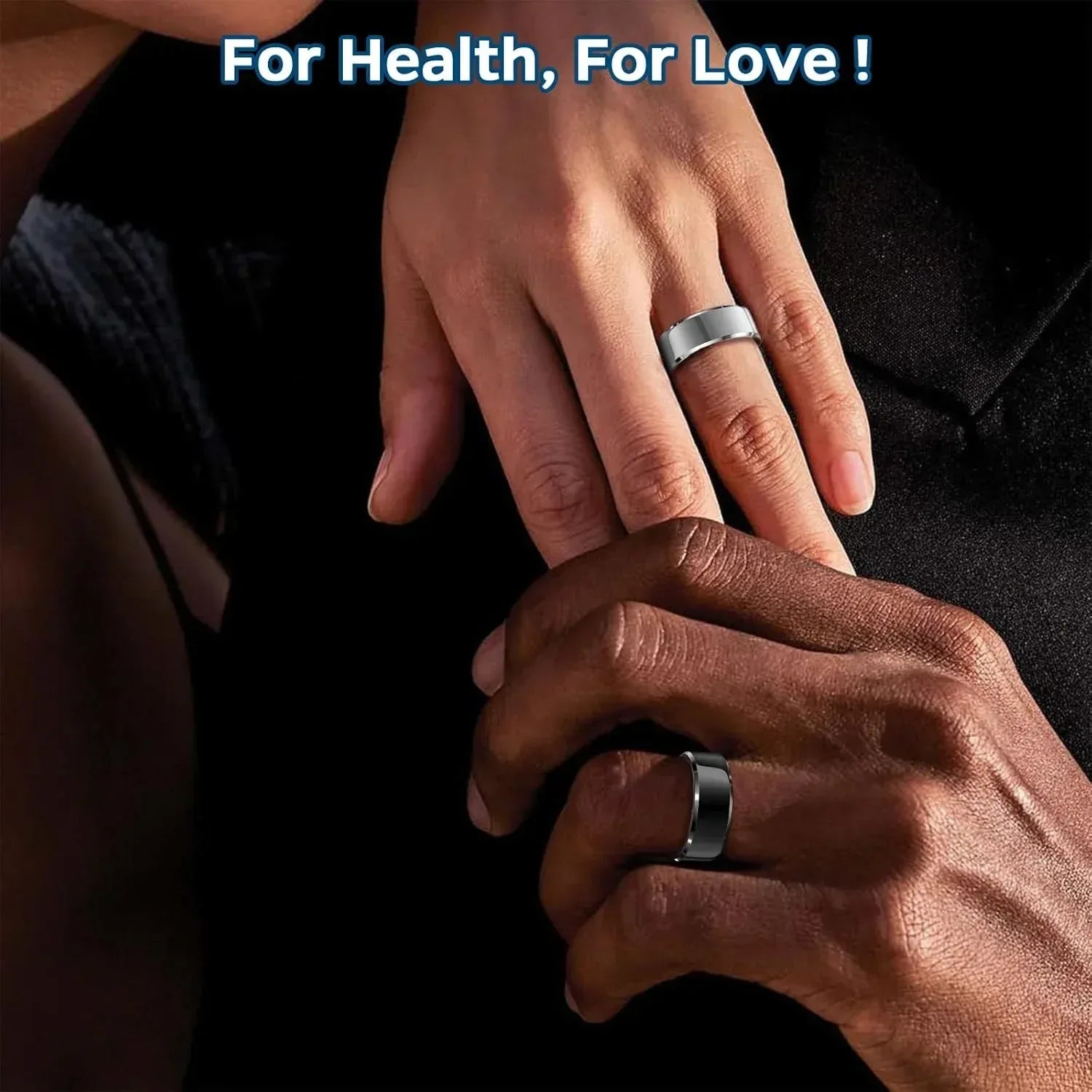 BYMRR Train Store smart health tracking ring in black, showing sleep, heart rate, and air gesture controls, size 10.