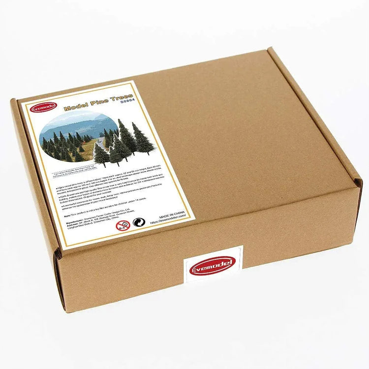 50 dark green pine model cedar trees, 2.05 inches tall, for HO and N scale model railroad scenery and landscape design.