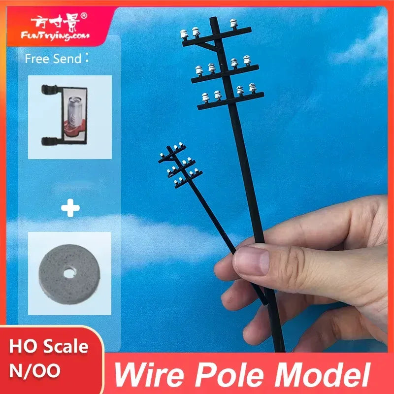 Set of 2 to 5 scale power line poles for OO, HO, and N scale model railroads and architectural models by BYMRR Train Store