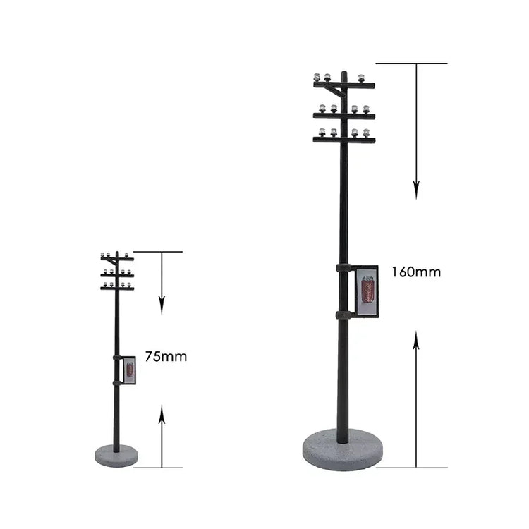 Set of 2 to 5 scale power line poles for OO, HO, and N scale model railroads and architectural models by BYMRR Train Store