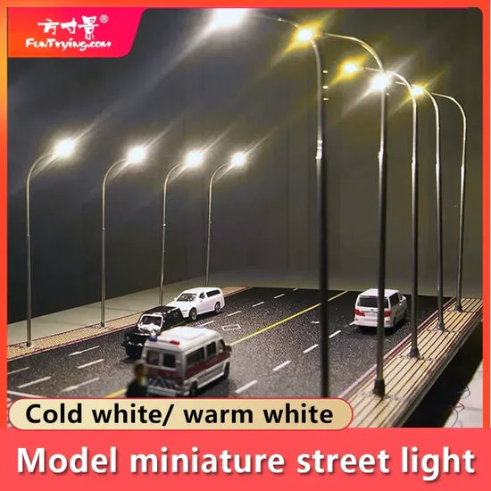 3-piece set of 12V HO/N/TT scale model street lamps with LED lighting for model railroads, boulevards, and parking areas.