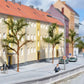 3-piece set of 12V HO/N/TT scale model street lamps with LED lighting for model railroads, highways, boulevards, and parking areas.