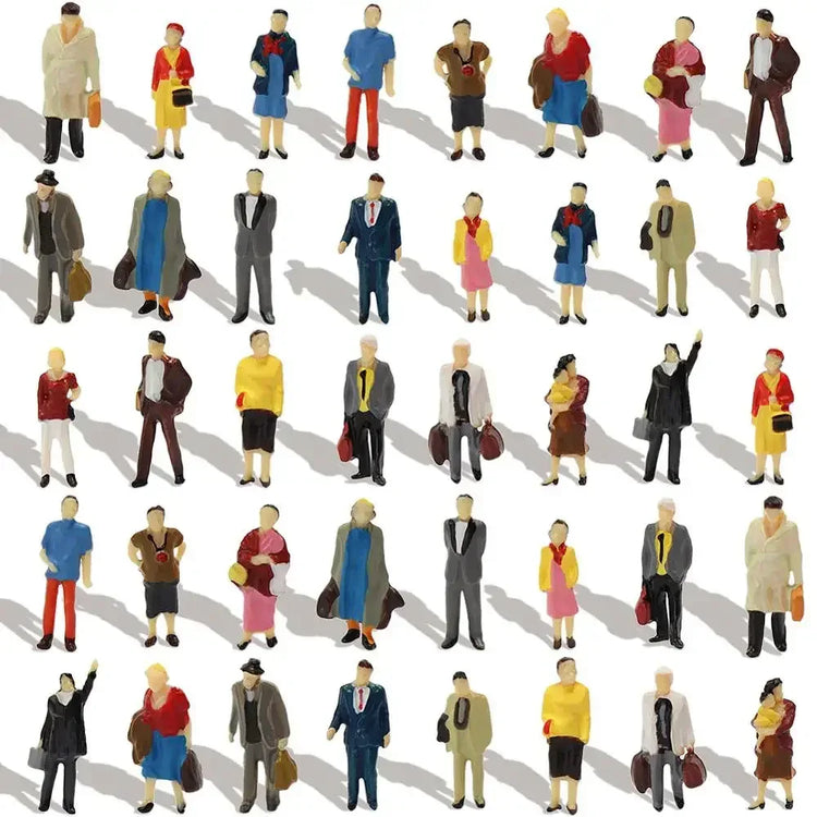 Evemodel HO Scale Painted Passenger Figures - Seated and Standing 1:87 Model Train Accessories (P8715) - BYMRR Train Store