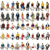 Painted HO scale passenger figures by BYMRR Train Store, seated and standing model train accessories for 1:87 scale layouts.