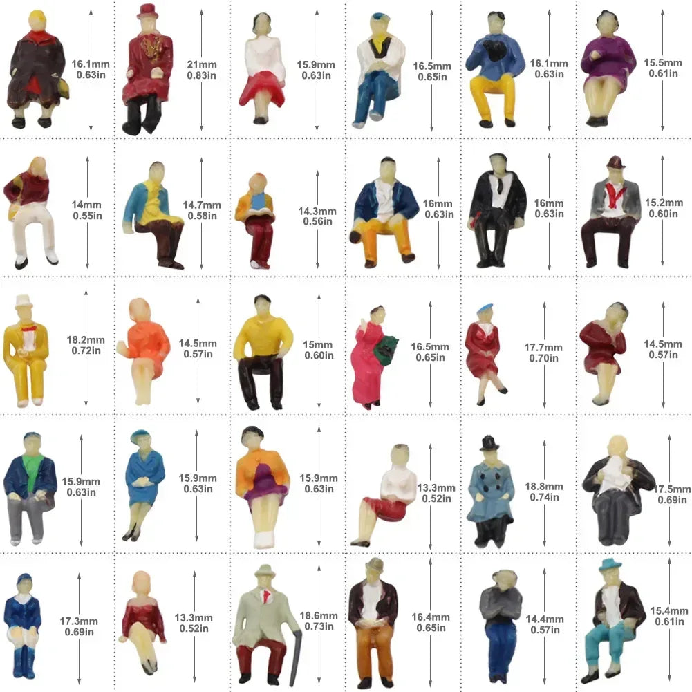 Evemodel HO Scale Painted Passenger Figures - Seated and Standing 1:87 Model Train Accessories (P8715) - BYMRR Train Store