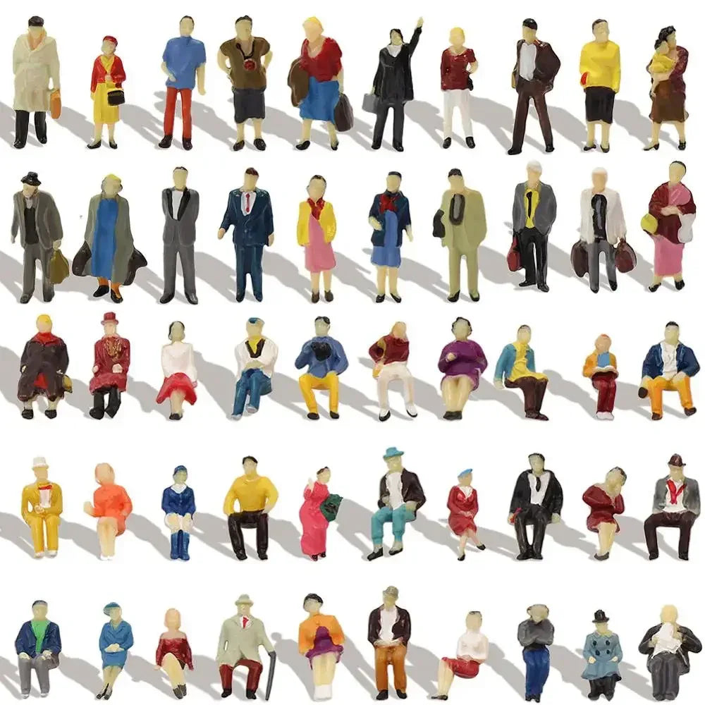 Evemodel HO Scale Painted Passenger Figures - Seated and Standing 1:87 Model Train Accessories (P8715) - BYMRR Train Store