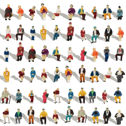 Evemodel HO Scale Painted Passenger Figures - Seated and Standing 1:87 Model Train Accessories (P8715) - BYMRR Train Store