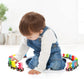 Magnetic wooden alphabet train set for toddlers with engine and letter cars, compatible with major brand train tracks.