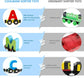 Magnetic wooden alphabet train set for toddlers with engine and letter cars, compatible with major brand train tracks by BYMRR Train Store.