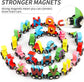 Magnetic wooden alphabet train set for toddlers with engine and letter cars, compatible with major brand train tracks by BYMRR Train Store.