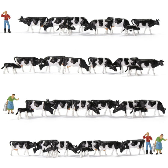 HO scale 1:87 model train farm set with horses, cows, figures, and farm accessories from Evemodel, by BYMRR Train Store.