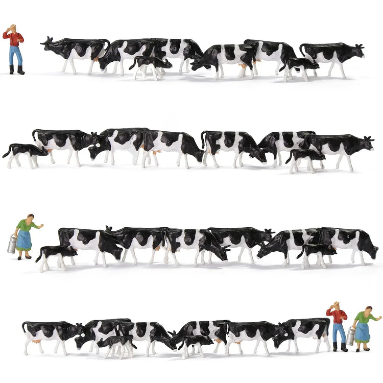 HO scale 1:87 model train farm set with horses, cows, figures, and farm accessories from Evemodel, by BYMRR Train Store.