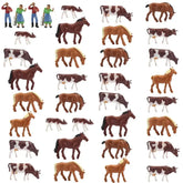 HO scale 1:87 model train farm set with horses, cows, figures, and farm accessories by Evemodel.