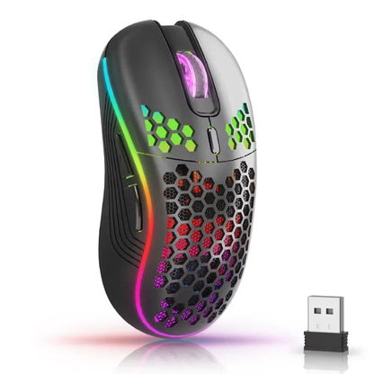 Premium Ergonomic Honeycomb Wireless Gaming Mouse with RGB Backlighting, 6 Programmable Buttons, Adjustable 3-Speed DPI, and Type-C Rechargeable Design - BYMRR Train Store