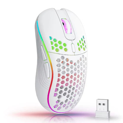 Premium Ergonomic Honeycomb Wireless Gaming Mouse with RGB Backlighting, 6 Programmable Buttons, Adjustable 3-Speed DPI, and Type-C Rechargeable Design - BYMRR Train Store