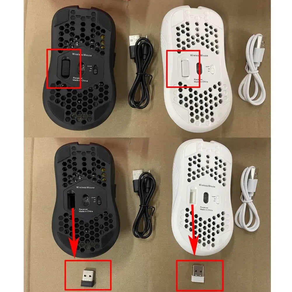 BYMRR Train Store ergonomic honeycomb wireless gaming mouse with RGB lighting, 6 buttons, adjustable DPI, and Type-C charging port