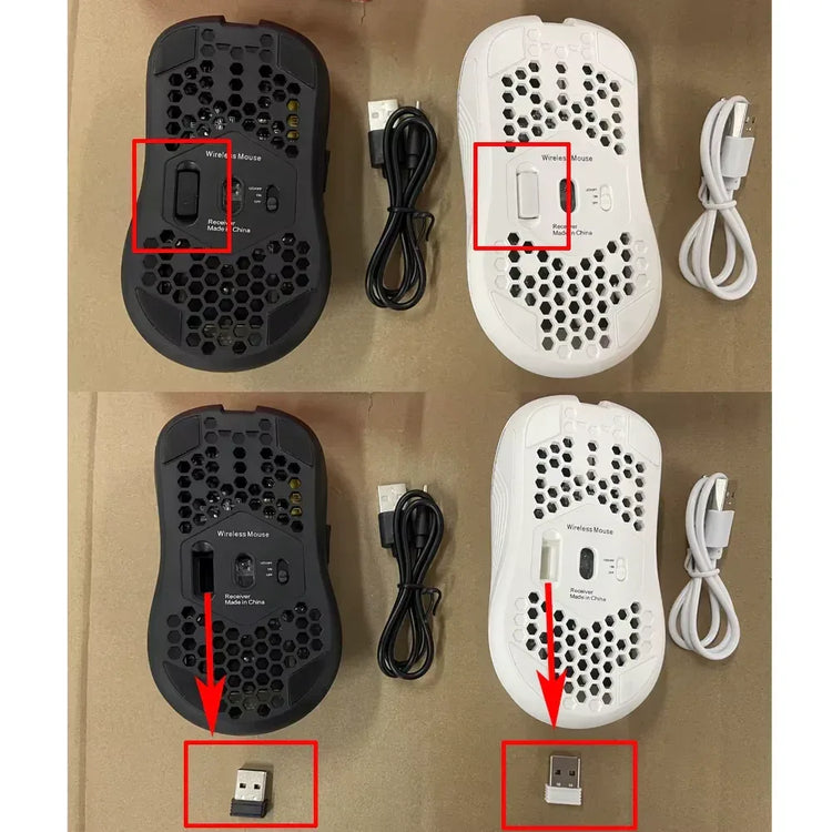 BYMRR Train Store ergonomic honeycomb wireless gaming mouse with RGB lighting, 6 buttons, adjustable DPI, and Type-C charging port