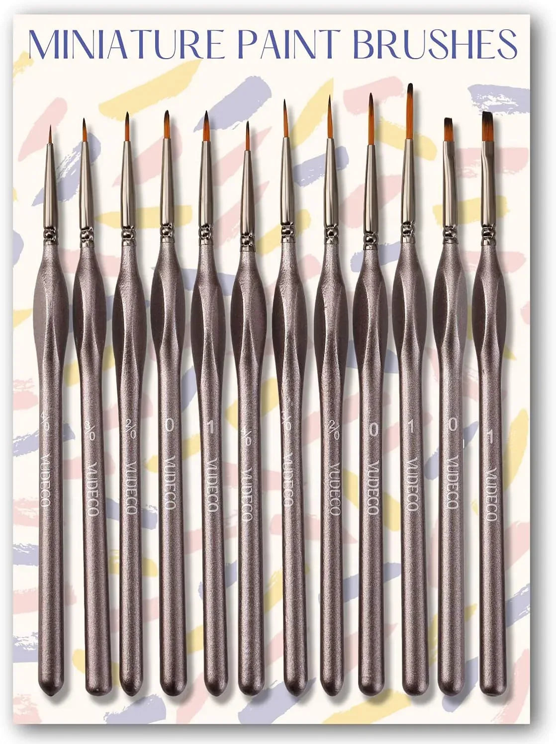 Set of 12 brown miniature paint brushes for oil and acrylic painting, ideal for detailed artwork and fine brushwork.