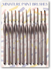 Set of 12 brown miniature paint brushes for oil and acrylic painting, ideal for detailed artwork and fine brushwork.
