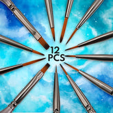 Set of 12 miniature brown paint brushes for oil and acrylic painting, ideal for detailed artwork and fine brushwork.