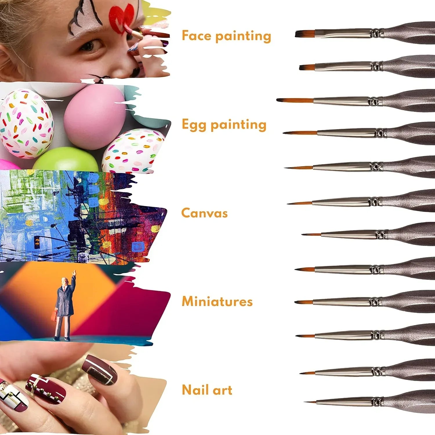 Set of 12 brown miniature paint brushes for oil and acrylic painting by BYMRR Train Store, ideal for detailed art projects.