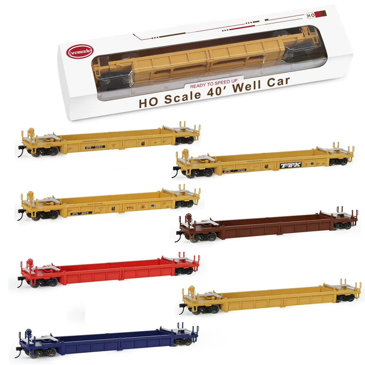 Evemodel HO Scale 1:87 40Ft Well Car with 20&