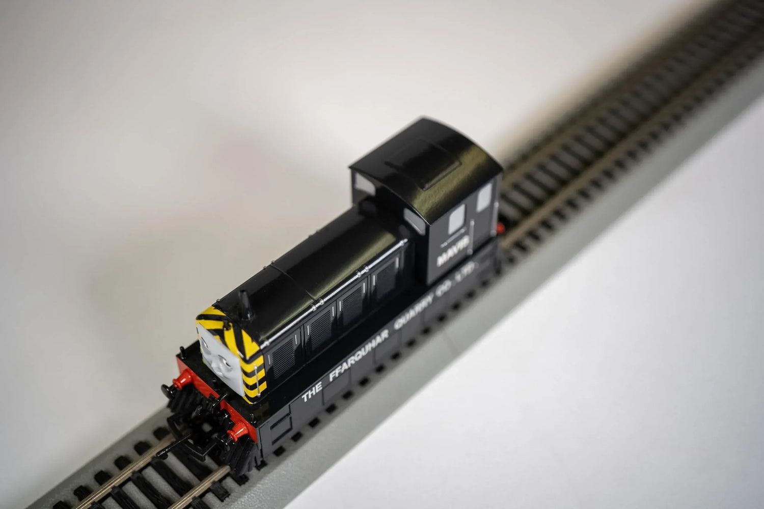 HO scale Bachmann Trains Mavis locomotive with articulating eyes feature, detailed model for model railroading enthusiasts
