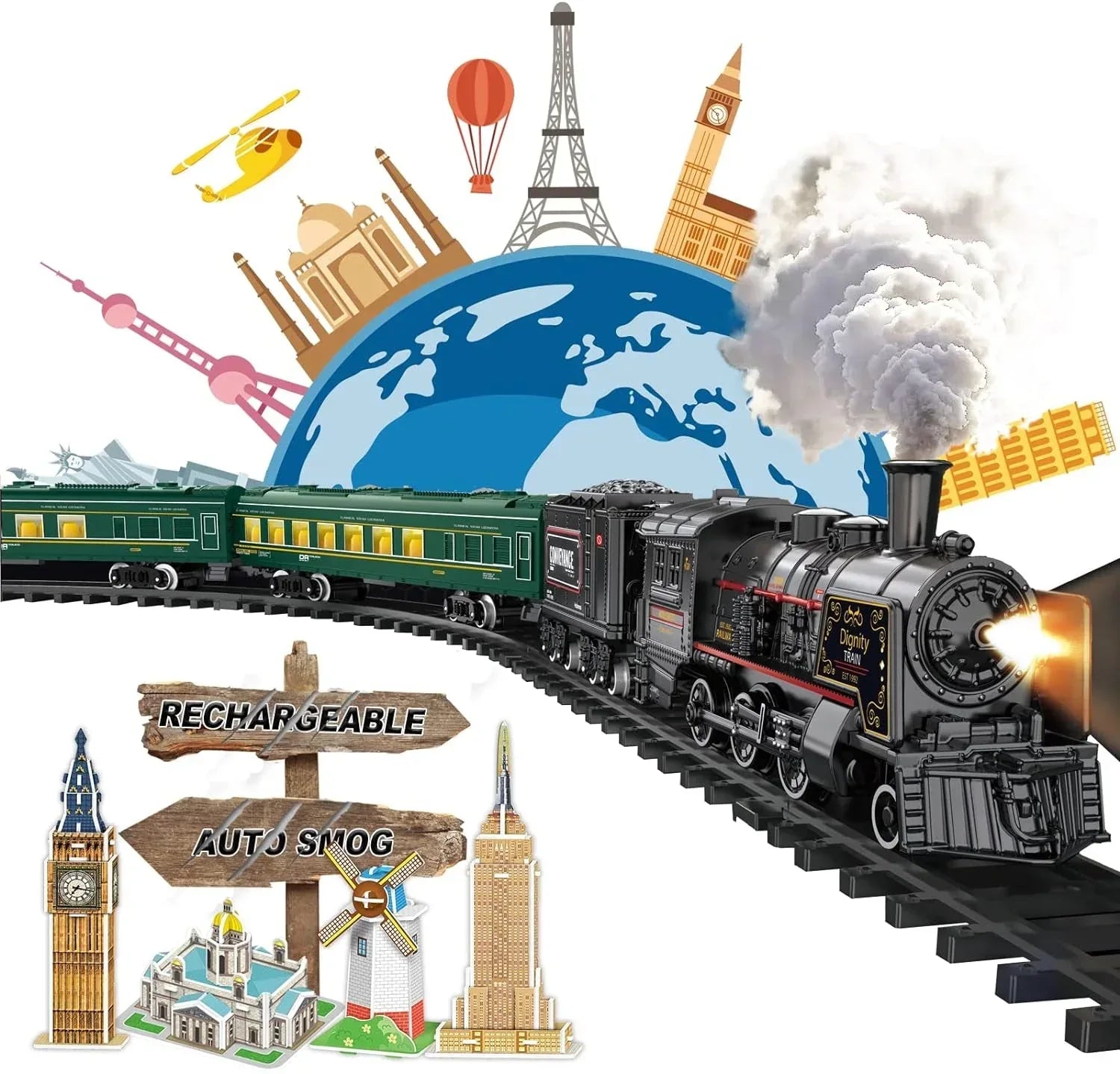 Electric train set for children featuring a metal alloy Christmas steam locomotive toy, ideal for boys and girls.