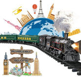 Electric train set for children featuring a metal alloy Christmas steam locomotive toy, ideal for boys and girls.